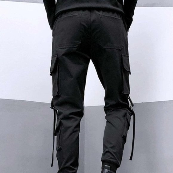 Casual Black Men's Drawstring Cargo Pants - Picture 2 of 5